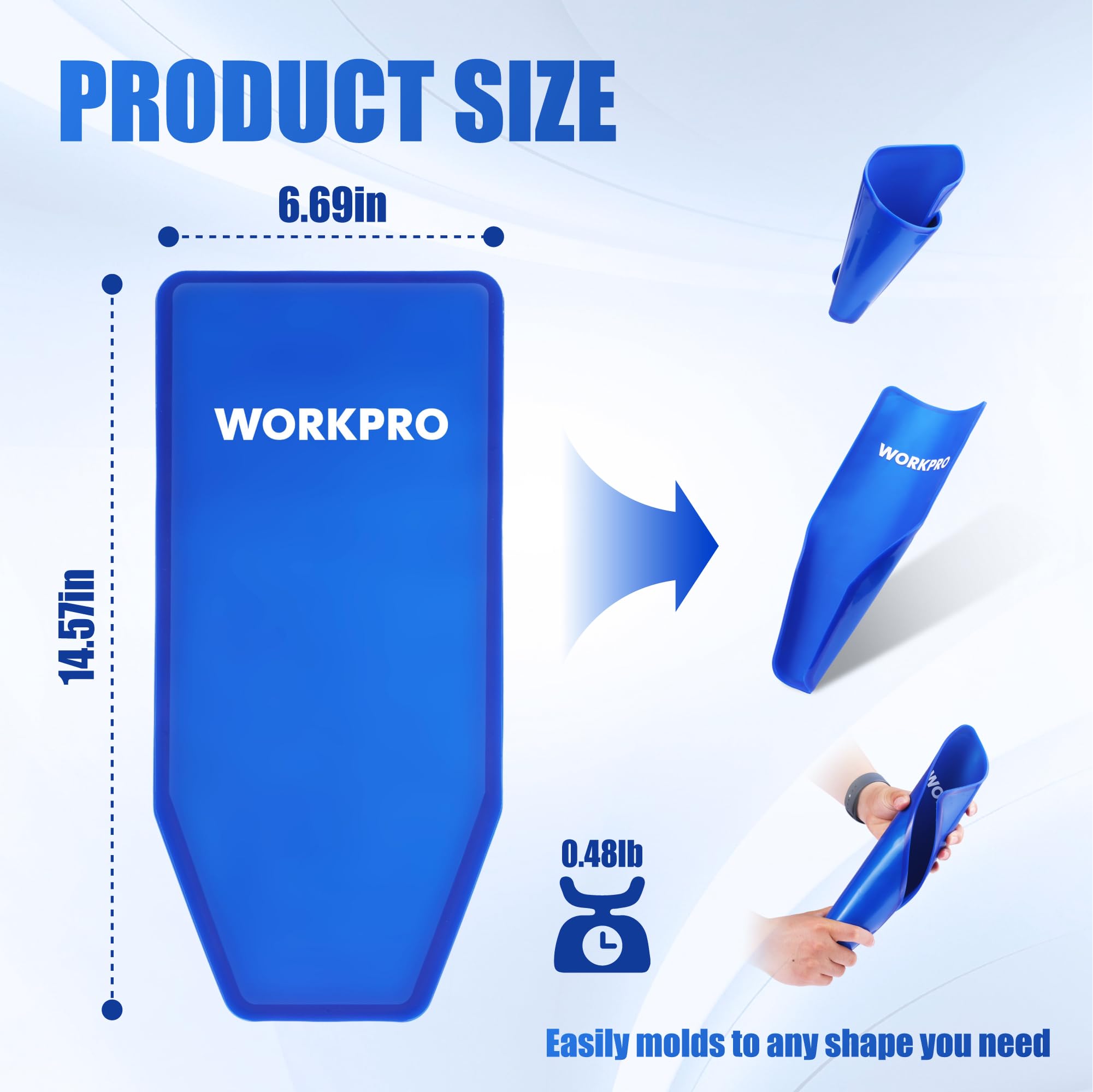 WORKPRO flexible funnel flat lay demonstrating compact, rollable storage benefit