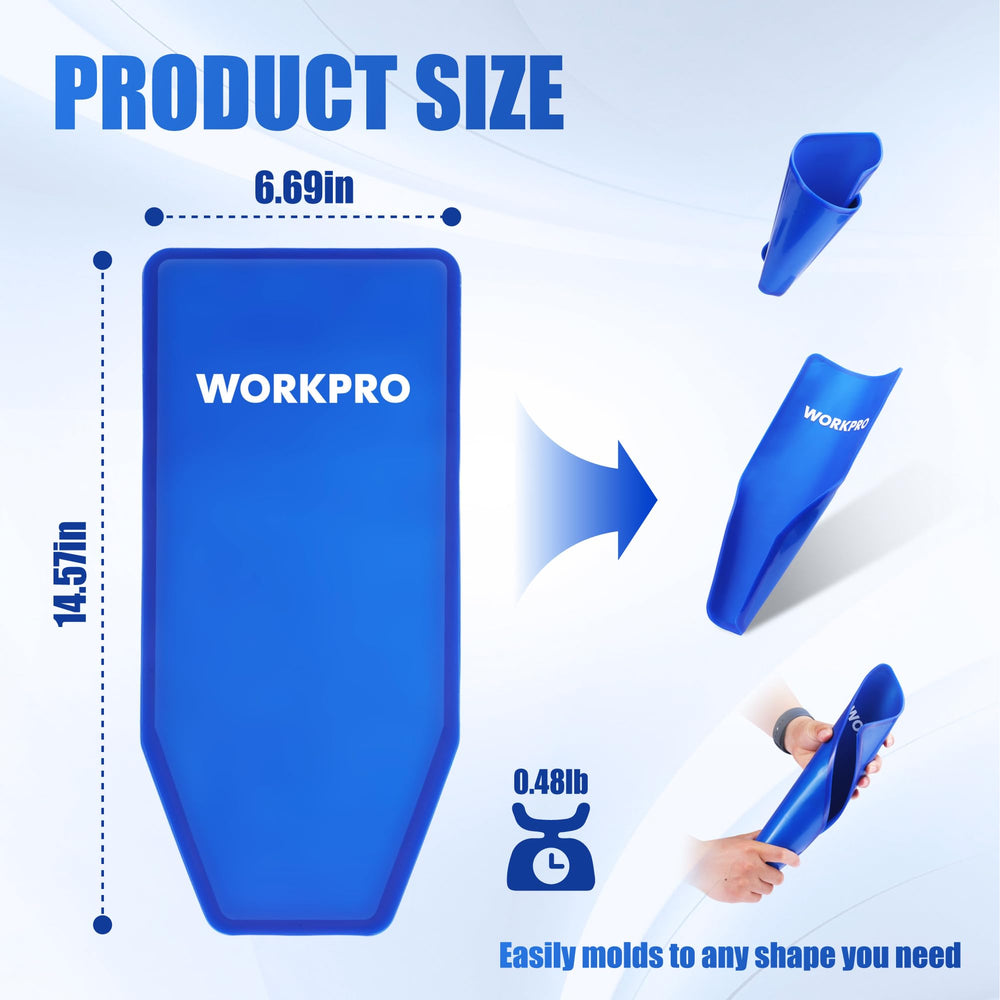 WORKPRO flexible funnel flat lay demonstrating compact, rollable storage benefit