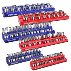 WORKPRO front view of six colored magnetic socket trays showing compact organization