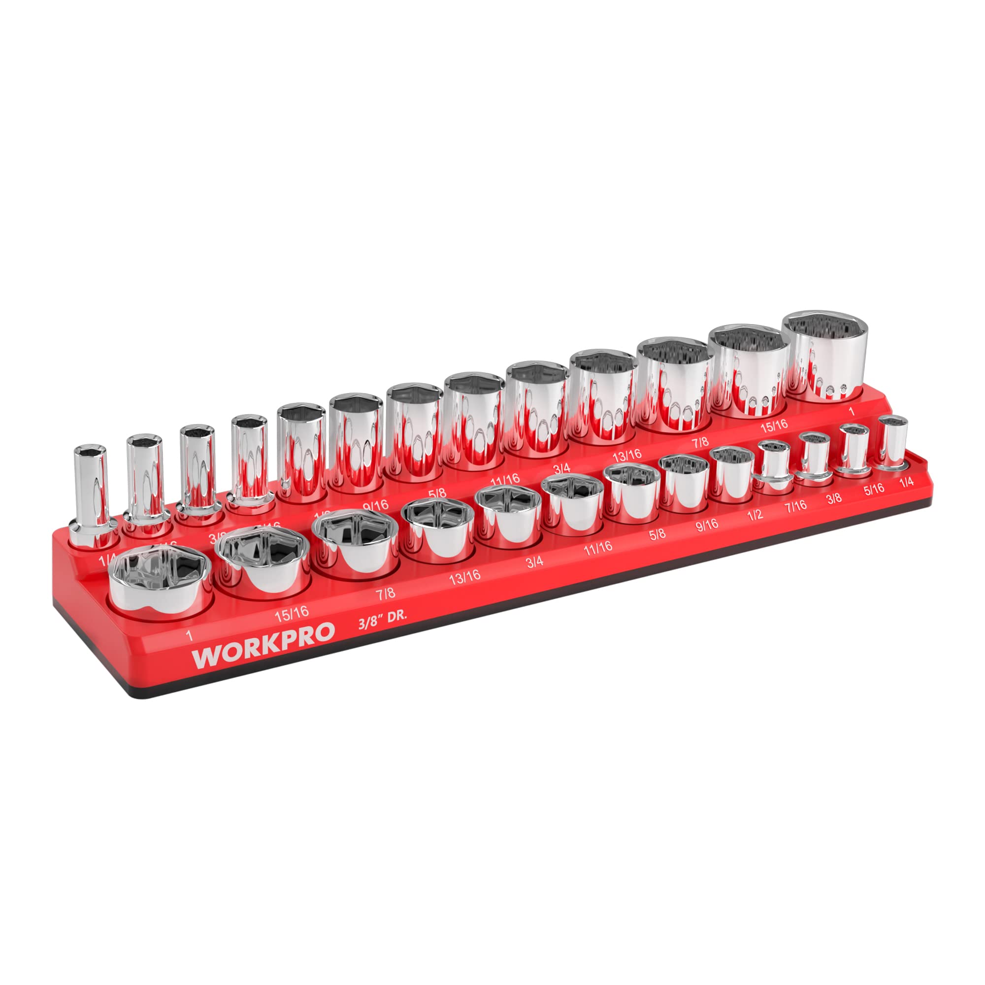 WORKPRO front view of socket organizer showing full capacity and neat layout