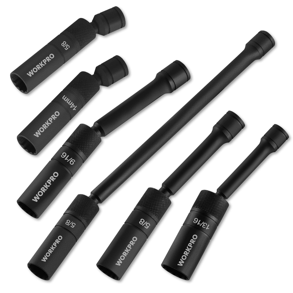WORKPRO front packaging showing full 6-piece spark plug socket set and benefits