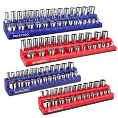 WORKPRO front view of four magnetic socket rails showing color coding and capacity