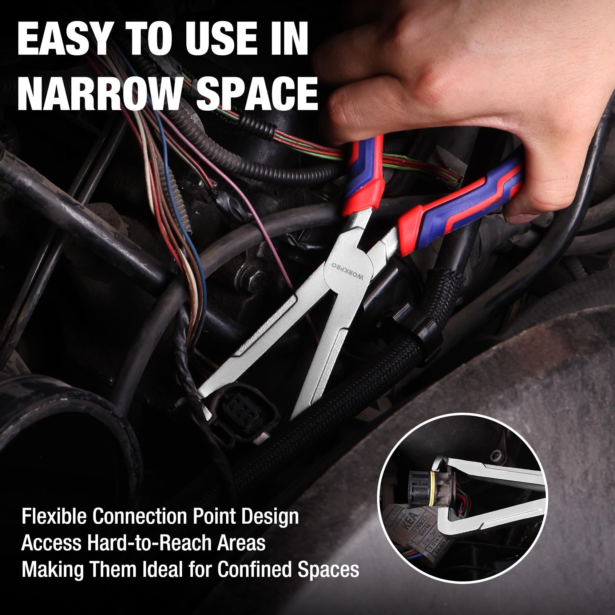 WORKPRO detailed hook tip design for safe release of push-lock tabs