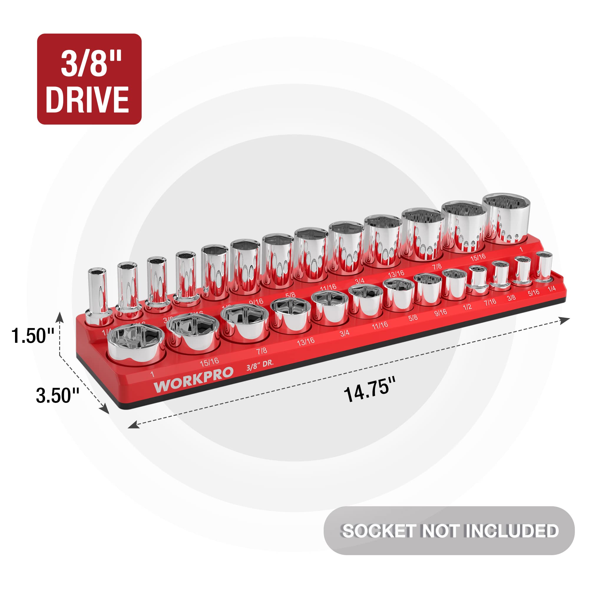 WORKPRO labeled slots holding SAE sockets for fast selection