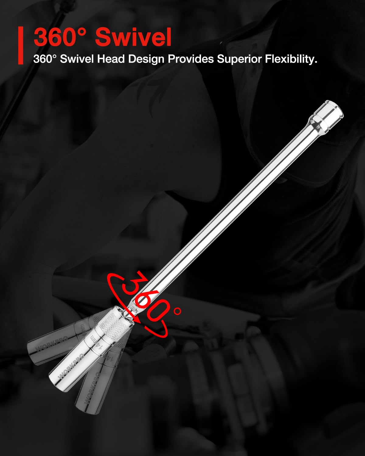 WORKPRO socket alongside ruler to show 12-inch length and reach advantage