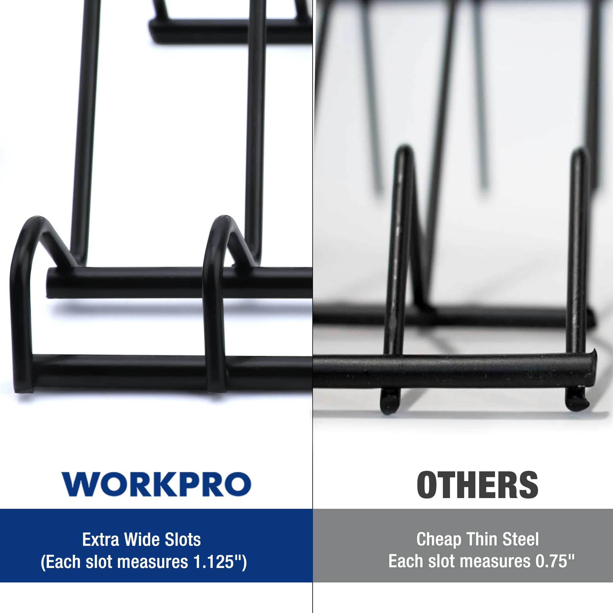WORKPRO lifted rack with pliers showing easy transport and access benefit