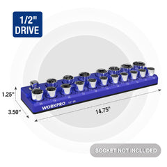WORKPRO magnetic base attached to toolbox steel for secure hands-free socket storage