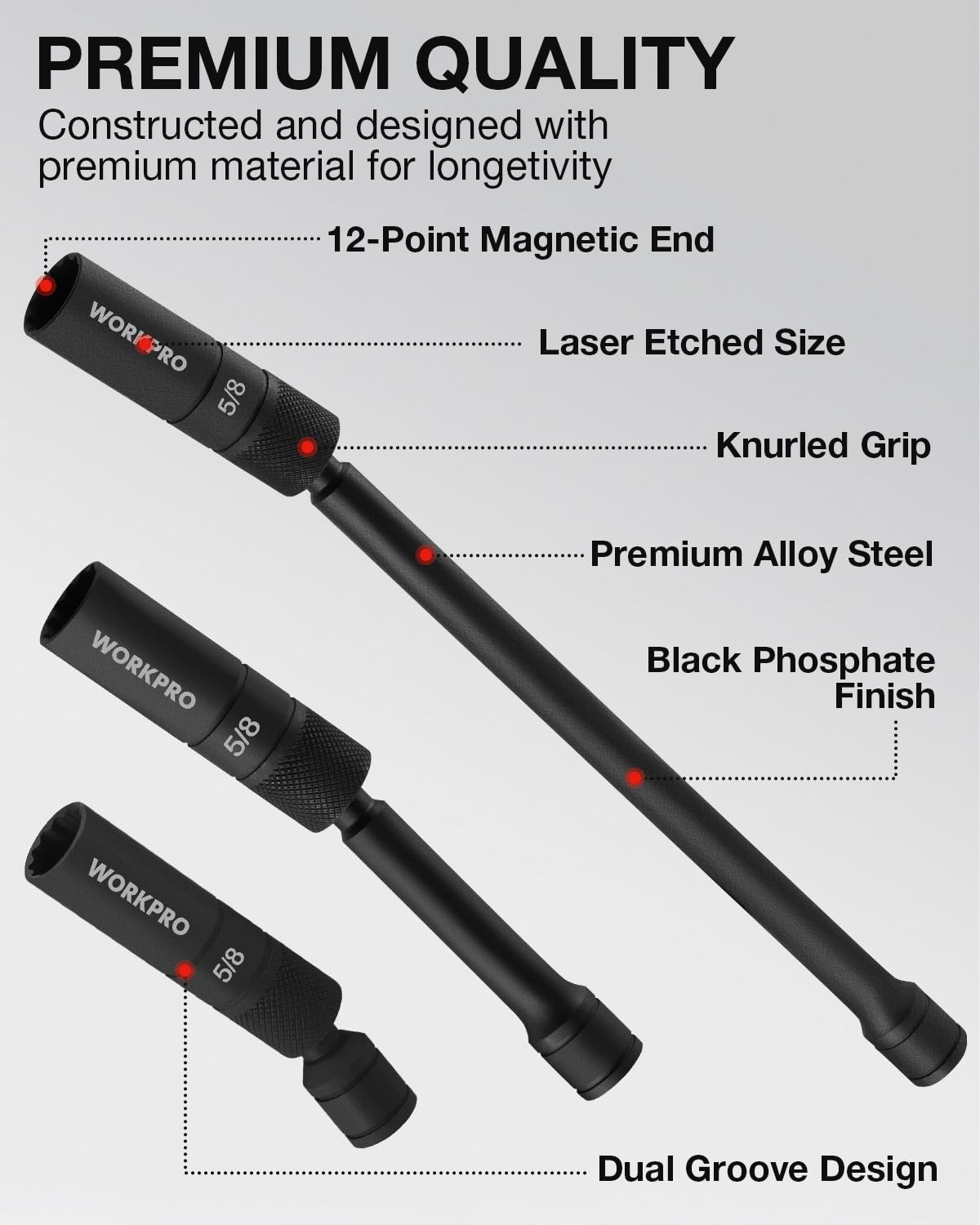 WORKPRO magnetic core detail holding a spark plug for safer removal