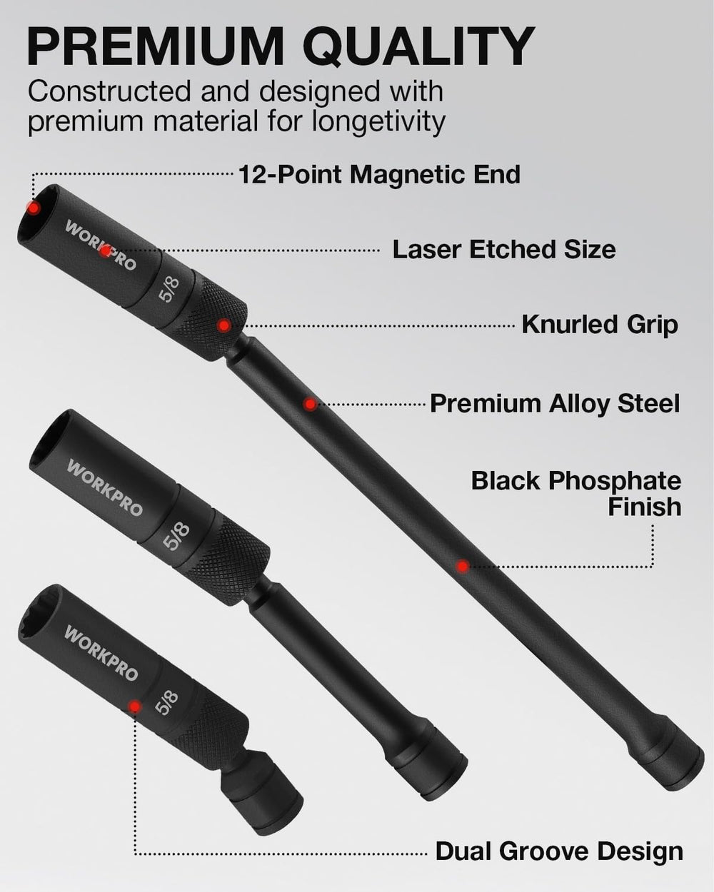 WORKPRO magnetic core detail holding a spark plug for safer removal
