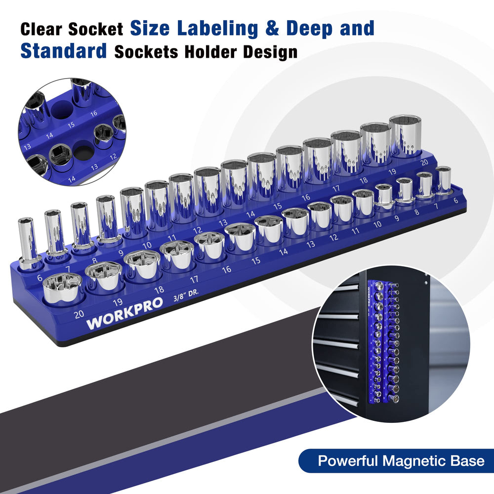 WORKPRO organizer attached to a steel toolbox wall for quick access