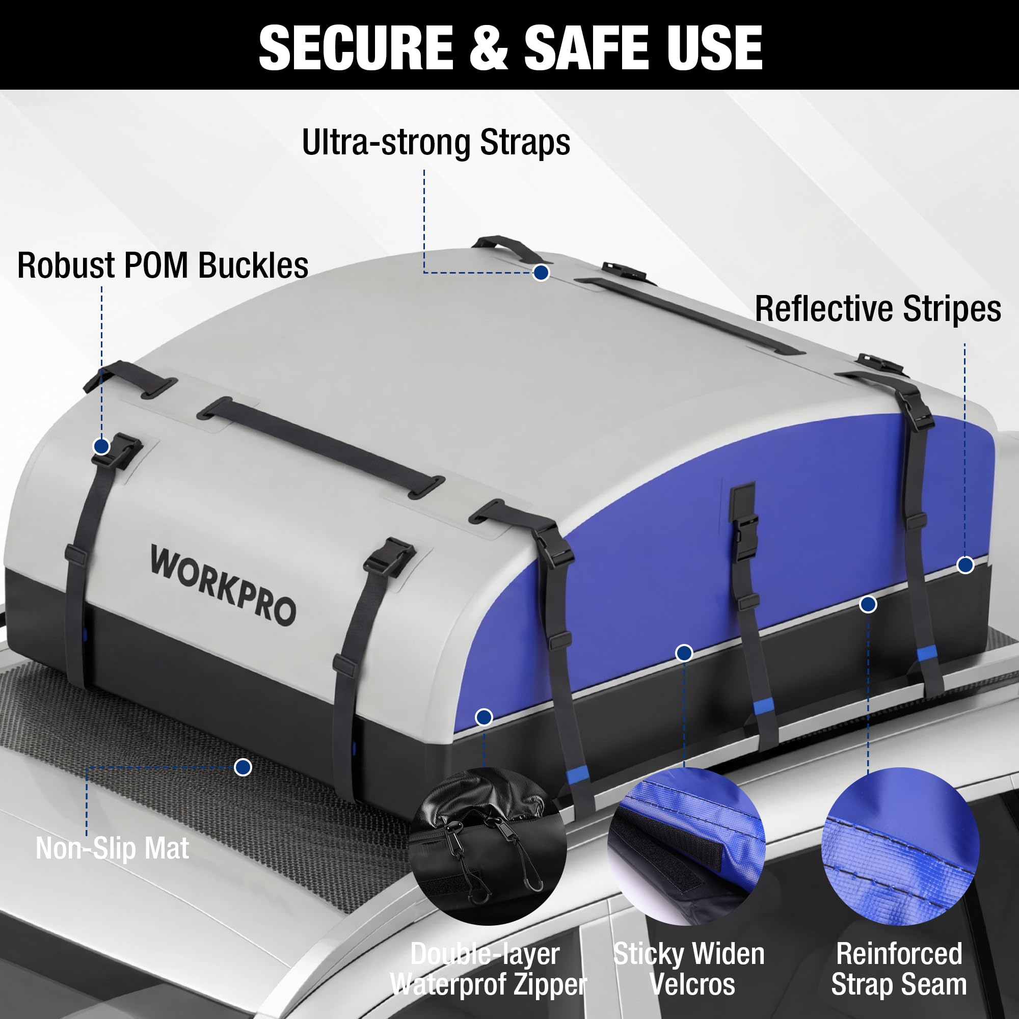WORKPRO open roof bag filled with suitcases showing organized packing benefit