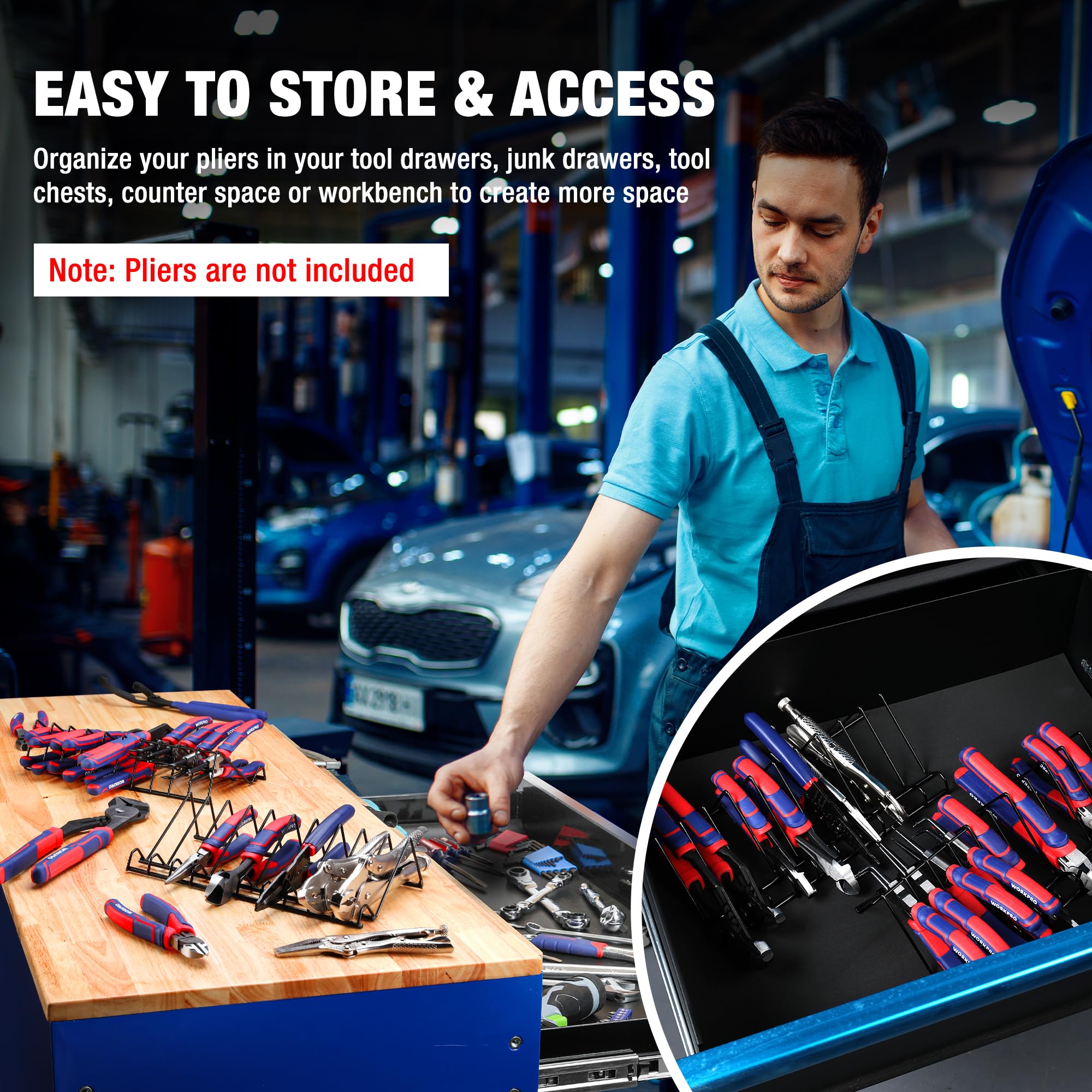 WORKPRO racks placed in garage setting showing tidy storage benefit