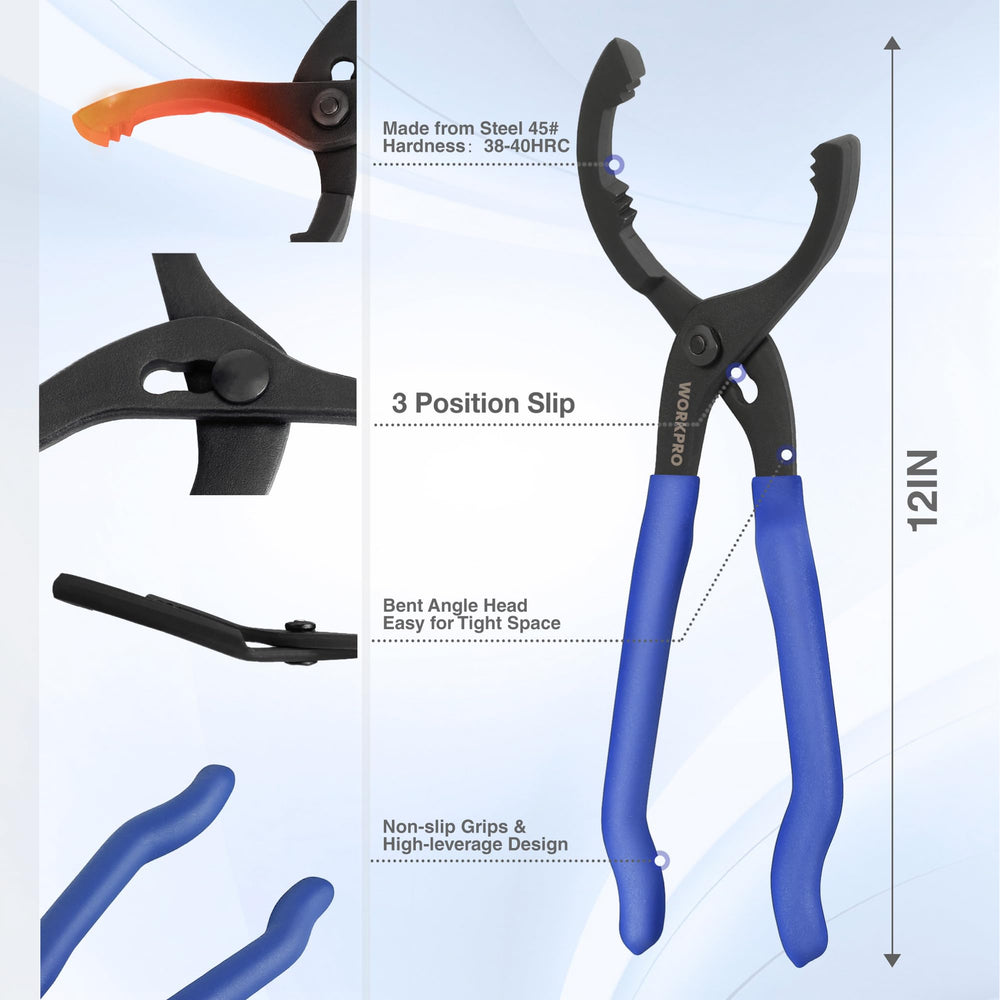 WORKPRO pliers angled head detail providing extra reach in tight spaces