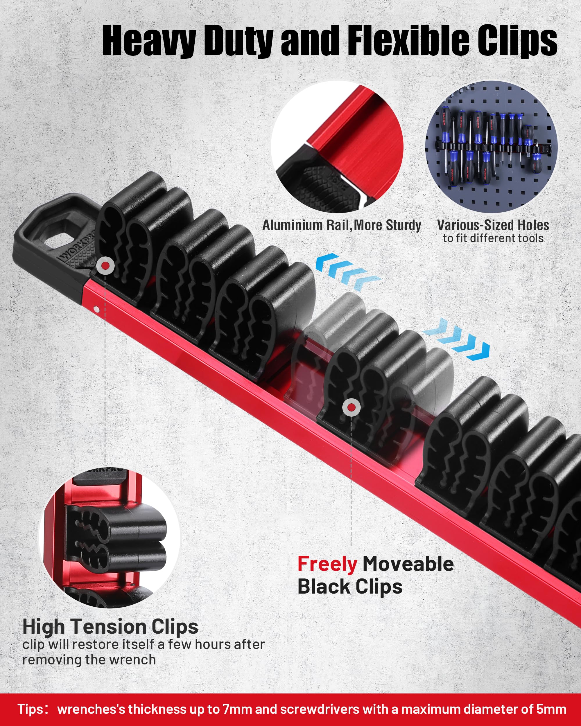 WORKPRO rails next to ruler showing compact size and space-saving benefit