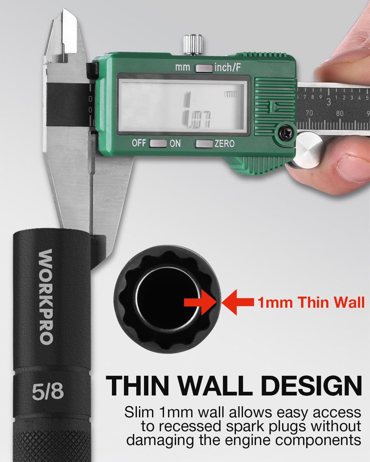 WORKPRO laser-etched size markings and black phosphate finish for durability