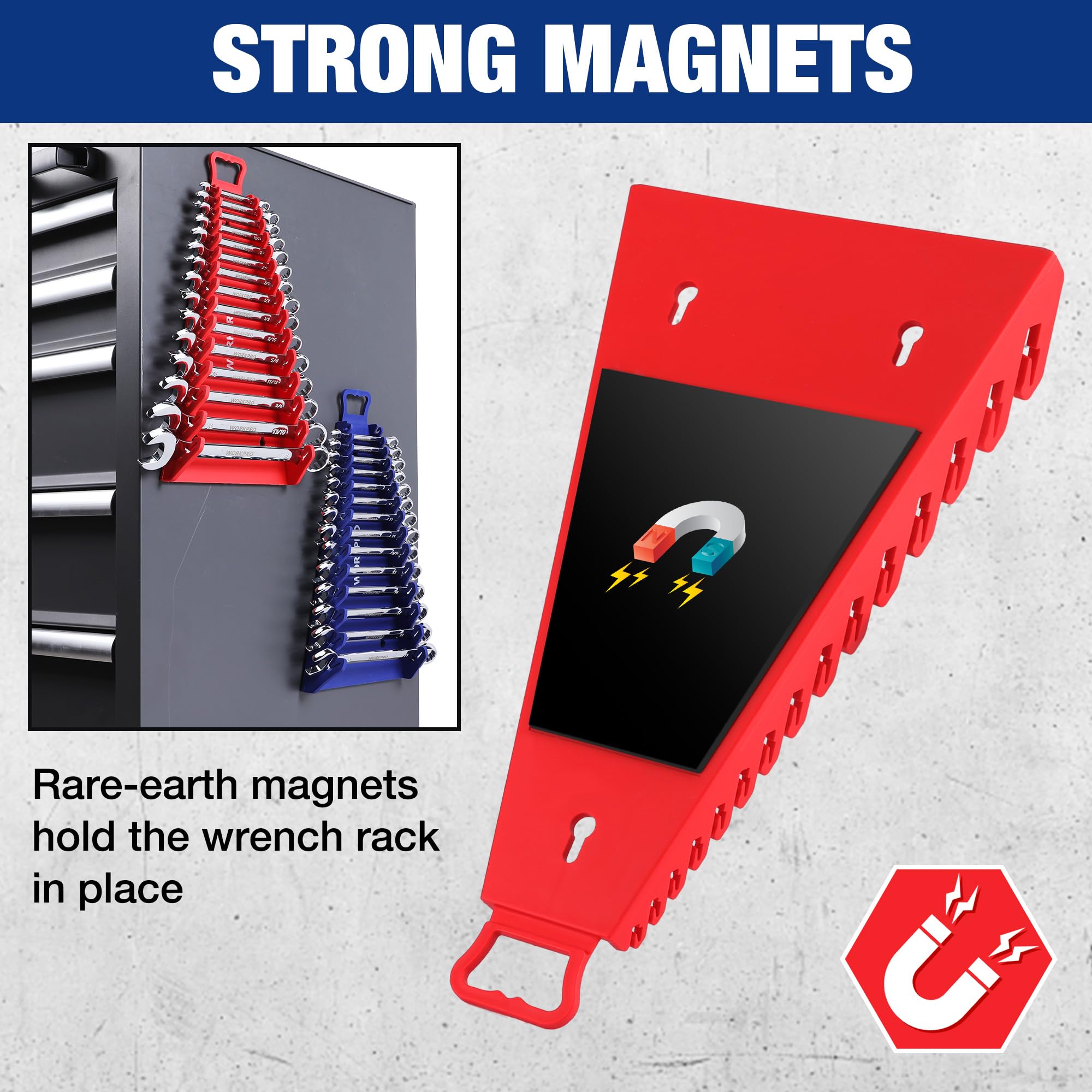 WORKPRO detail of TPE-lined slots protecting wrench finishes and providing secure grip