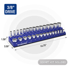 WORKPRO top view with standard and deep metric sockets secured and visible