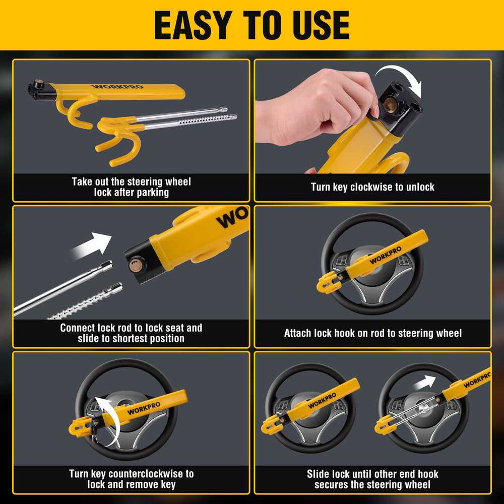 WORKPRO lock next to hand showing adjustable length and ease of handling