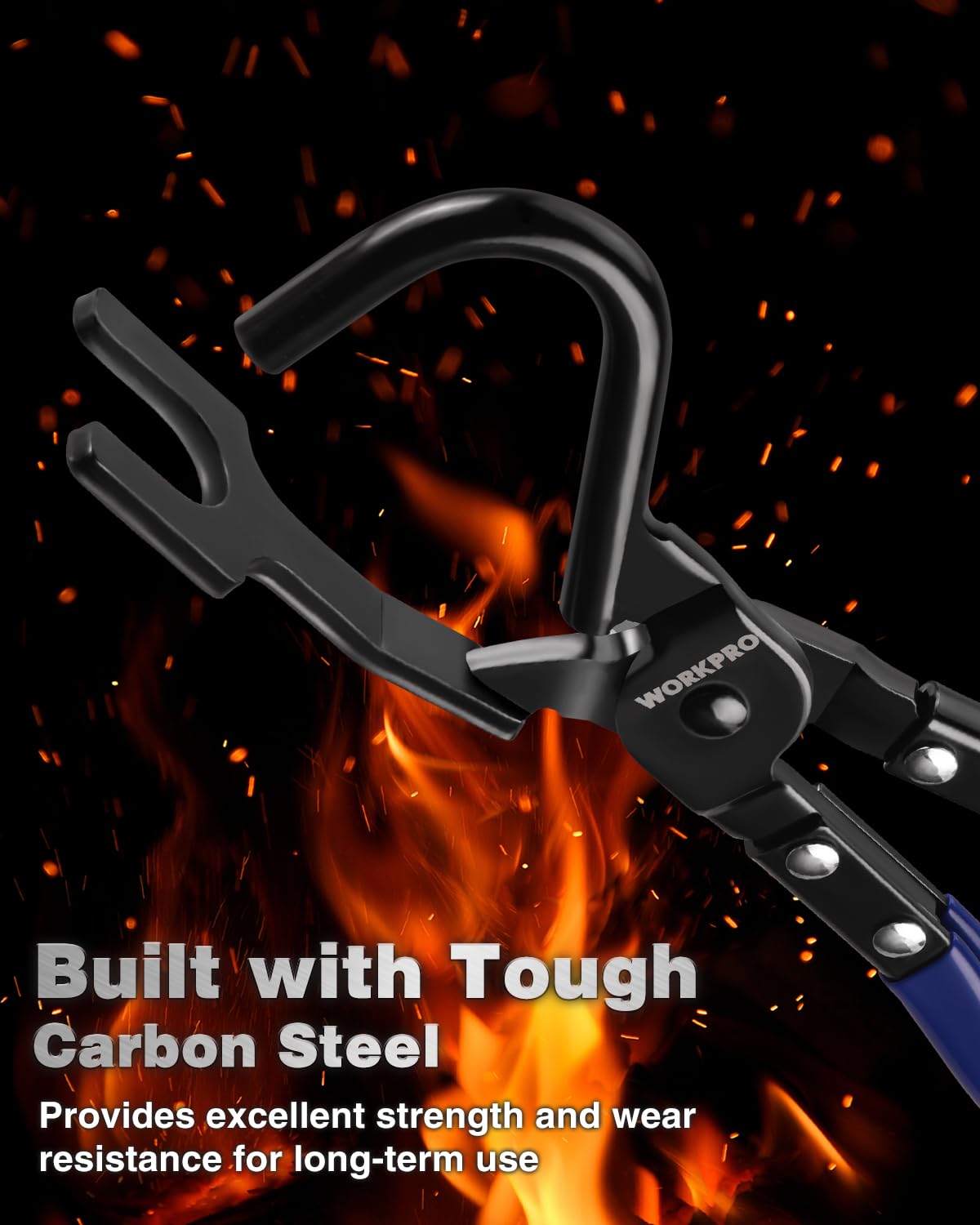 WORKPRO plier removing exhaust hanger under vehicle to speed muffler replacement