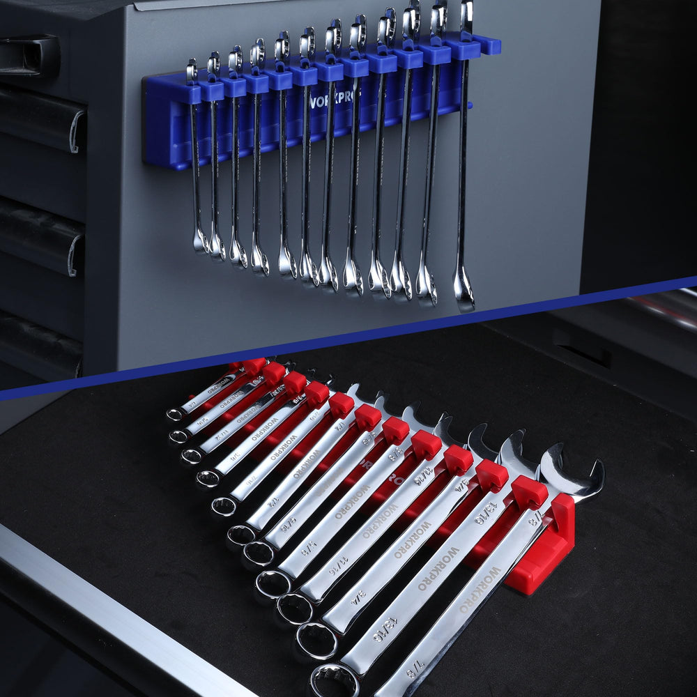 WORKPRO wrench held in slot showing secure retention and simple retrieval