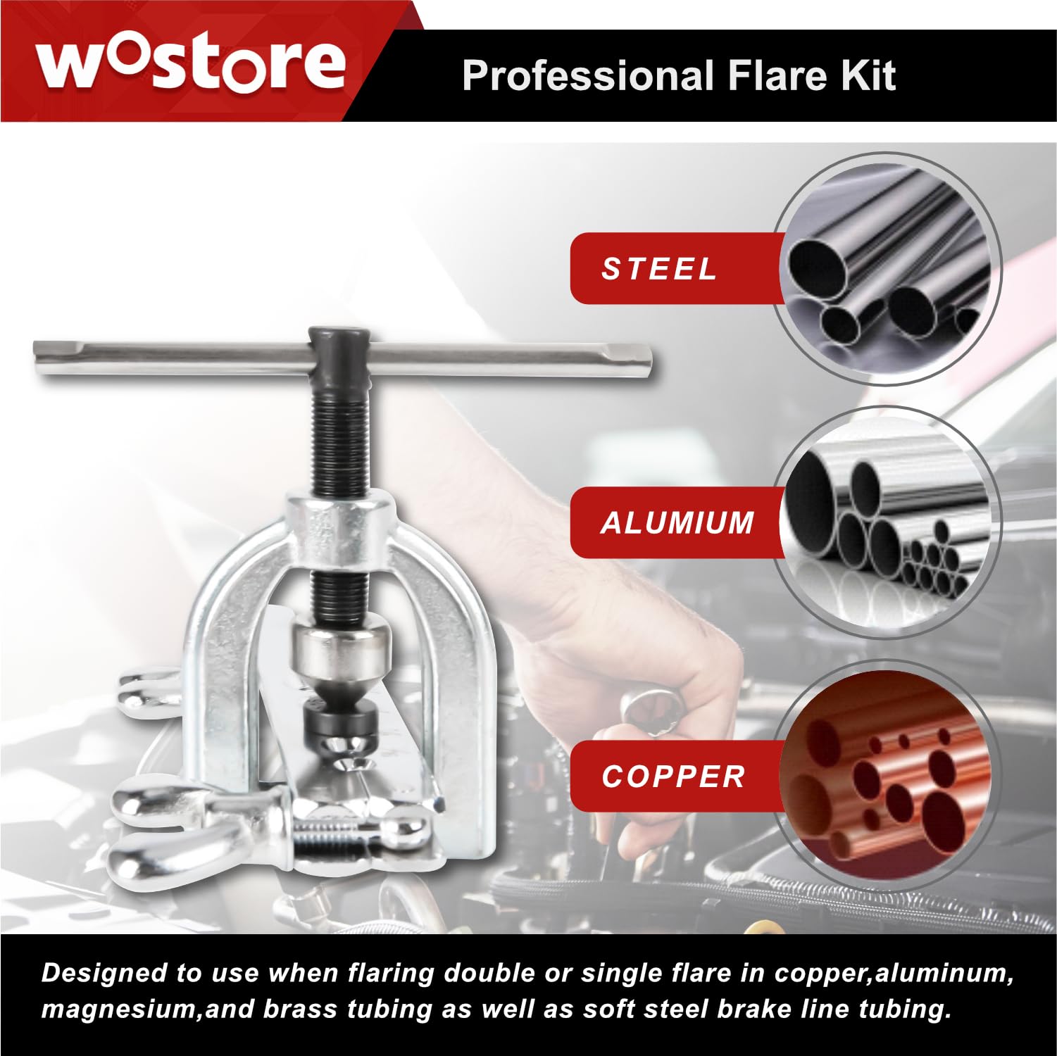 Wostore close-up of seven 45° adapters providing precise size fitment