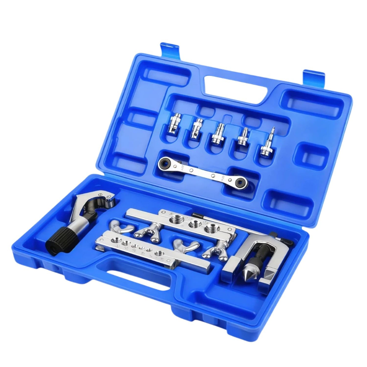 Wostore front view with case open showing organized 11-piece kit and quick access