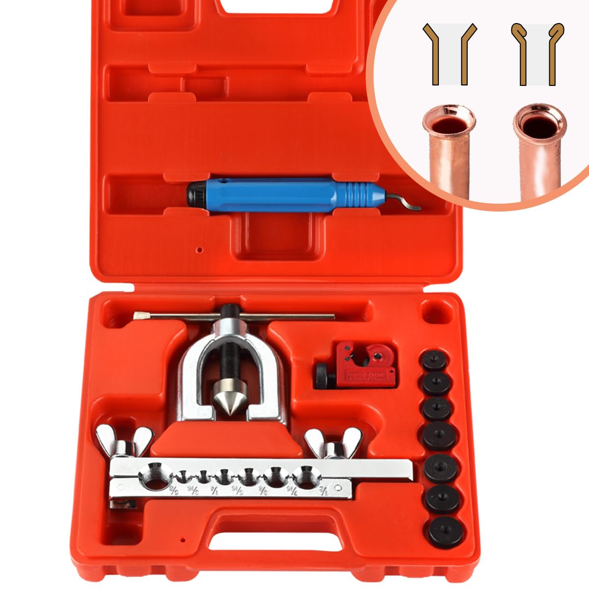 Wostore front view of the full flaring tool kit showing contents and portability