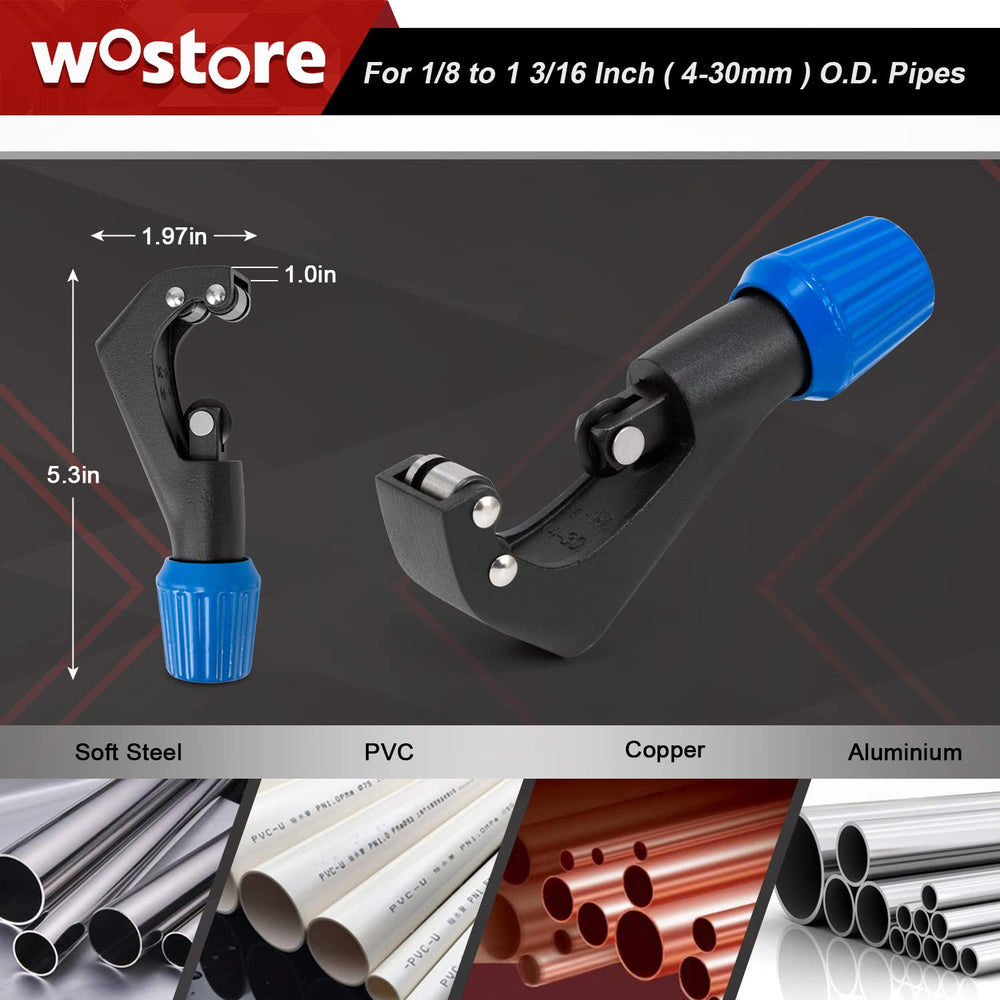 Wostore tool forming a 45° flare on copper tubing to create uniform, leak-ready joints