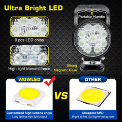 WOWLED LED array detail highlighting 9 high-power LEDs for intense cool white light