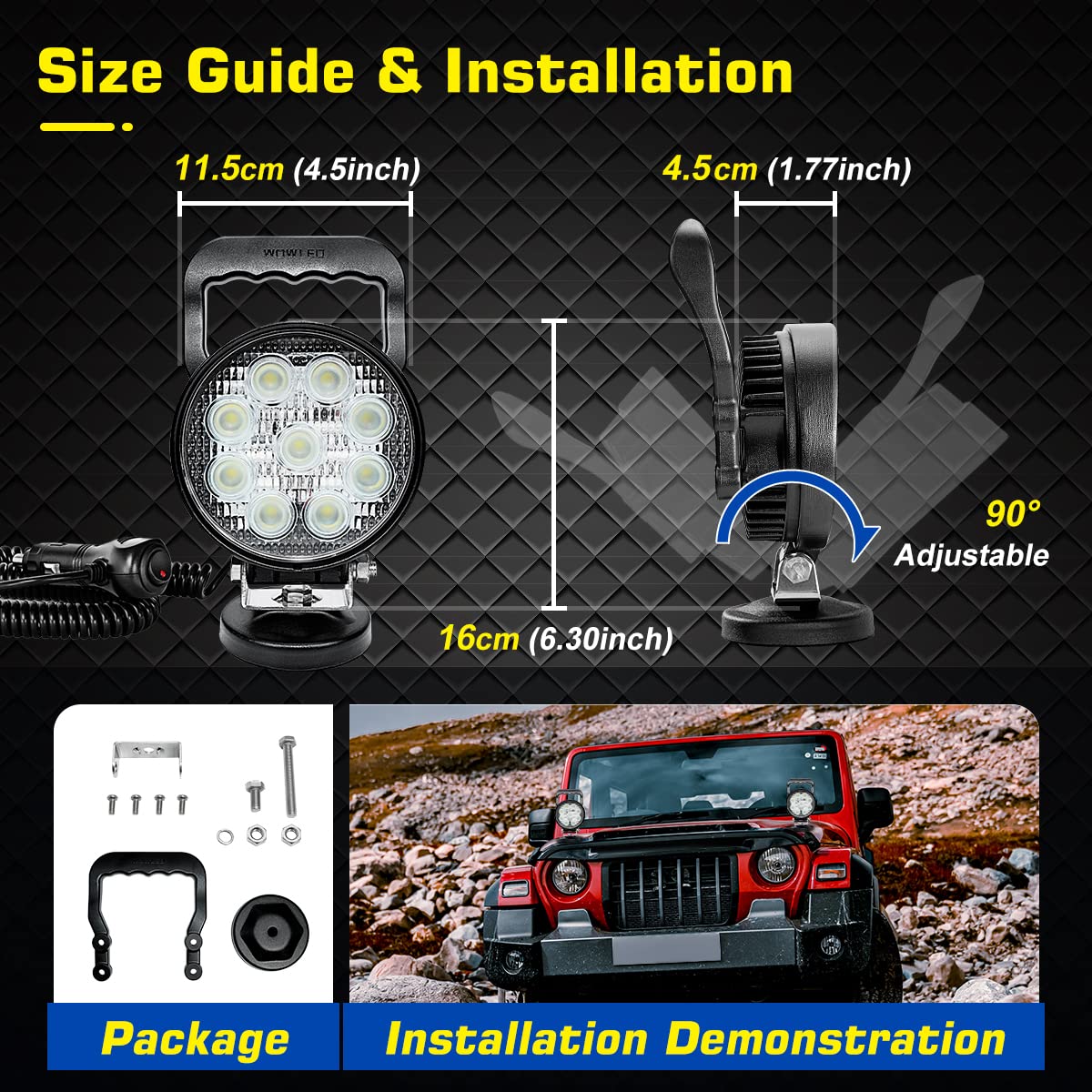 WOWLED mounted on SUV roof demonstrating stable attachment and broad area lighting