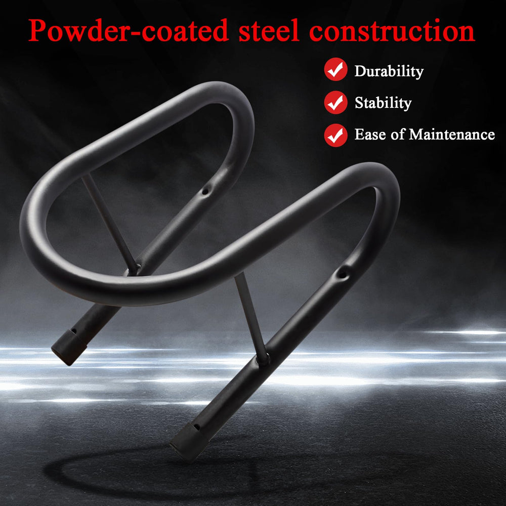 WOWTK chock holding a wide knobby tire highlighting compatibility with off-road bikes