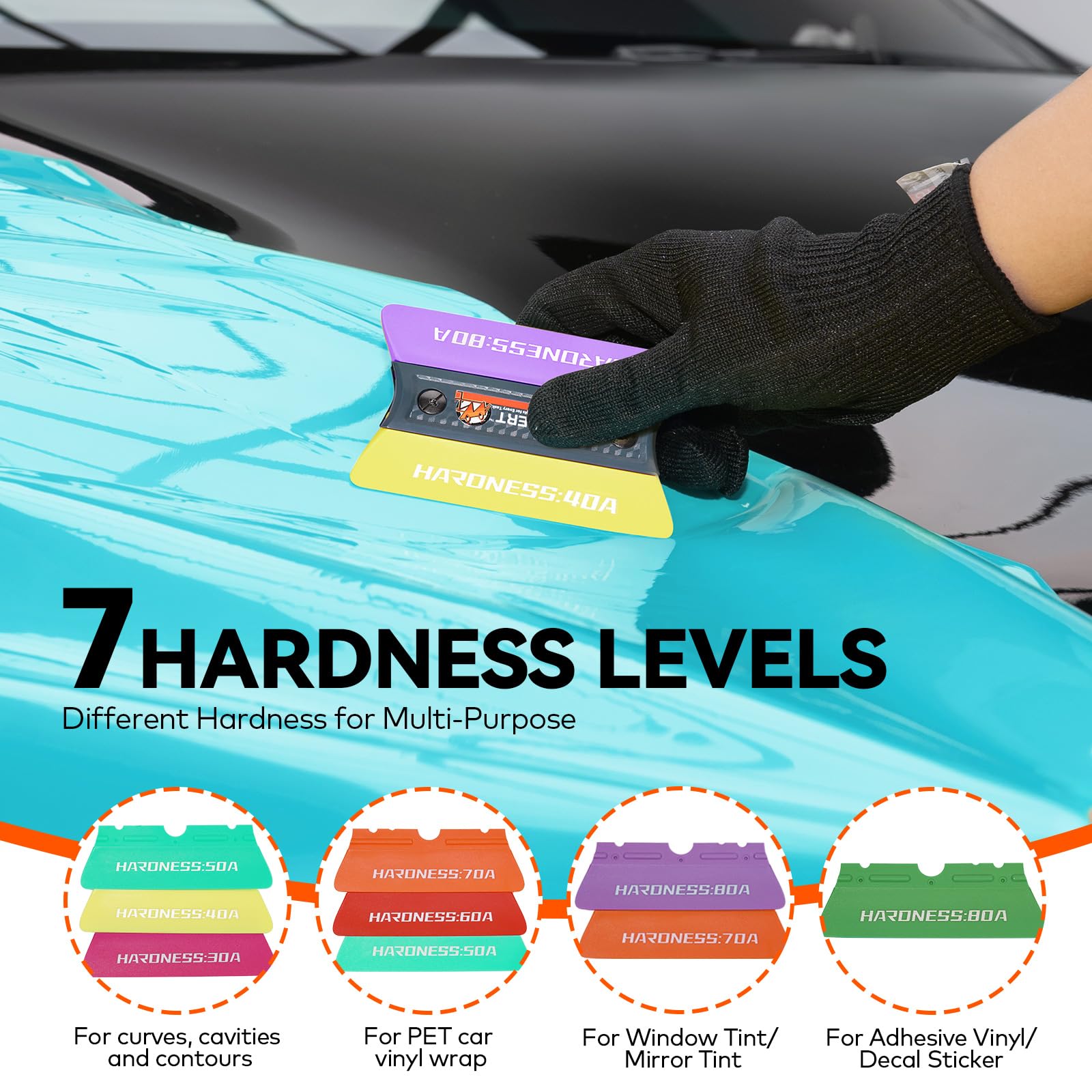 WRAPXPERT magnetic squeegee attached to car door holding film hands-free for easier alignment
