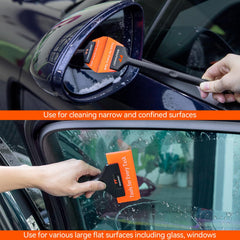 WRAPXPERT mini long-handle squeegee in use reaching corner for precise film application