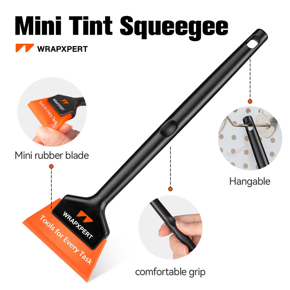 WRAPXPERT squeegees held in hand for scale showing compact, ergonomic control