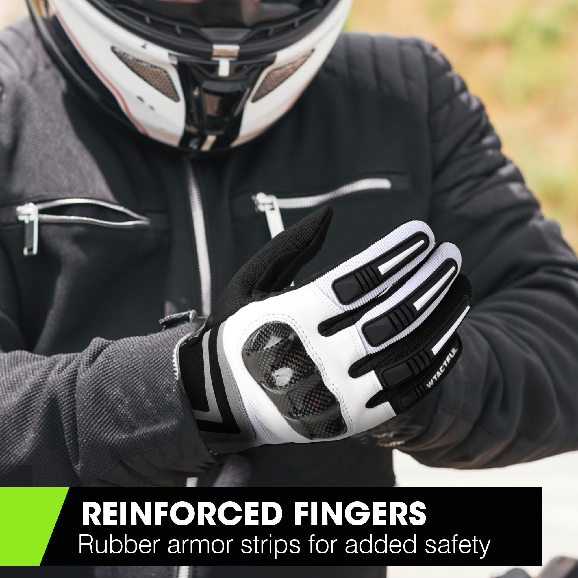 WTACTFUL gloves on motorcycle handlebar delivering superior grip and control benefit