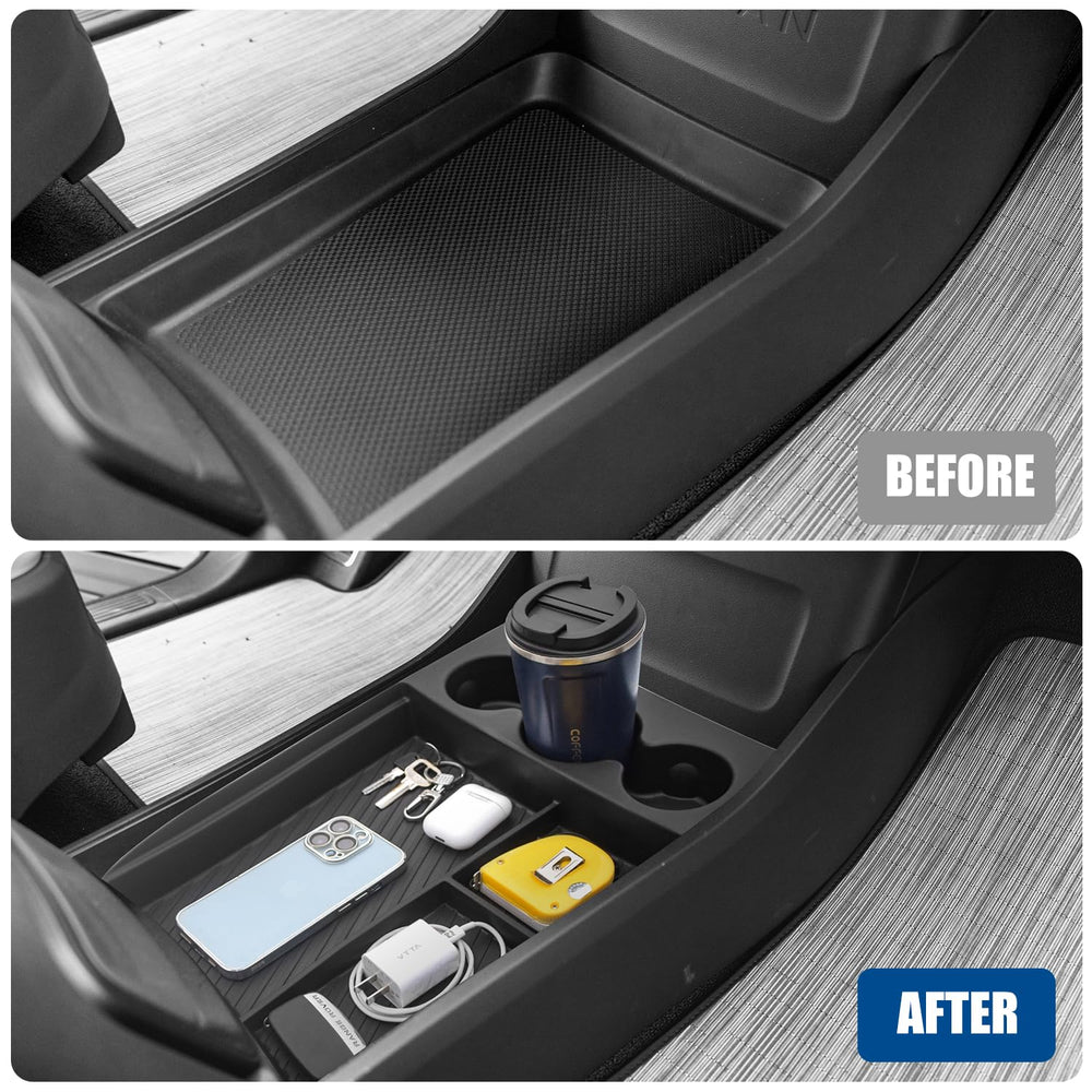Wuchurth tray installed in Rivian R1T lower console for precise fit and stability