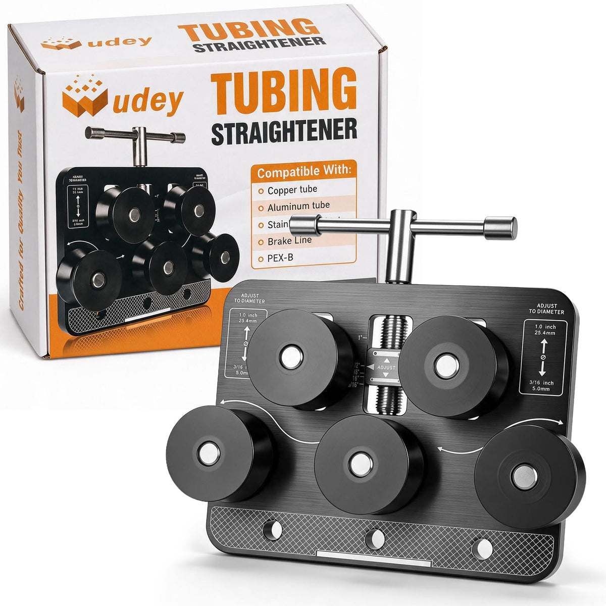 Wudey front profile mounted on bench-vise showing stable setup and quick installation benefit