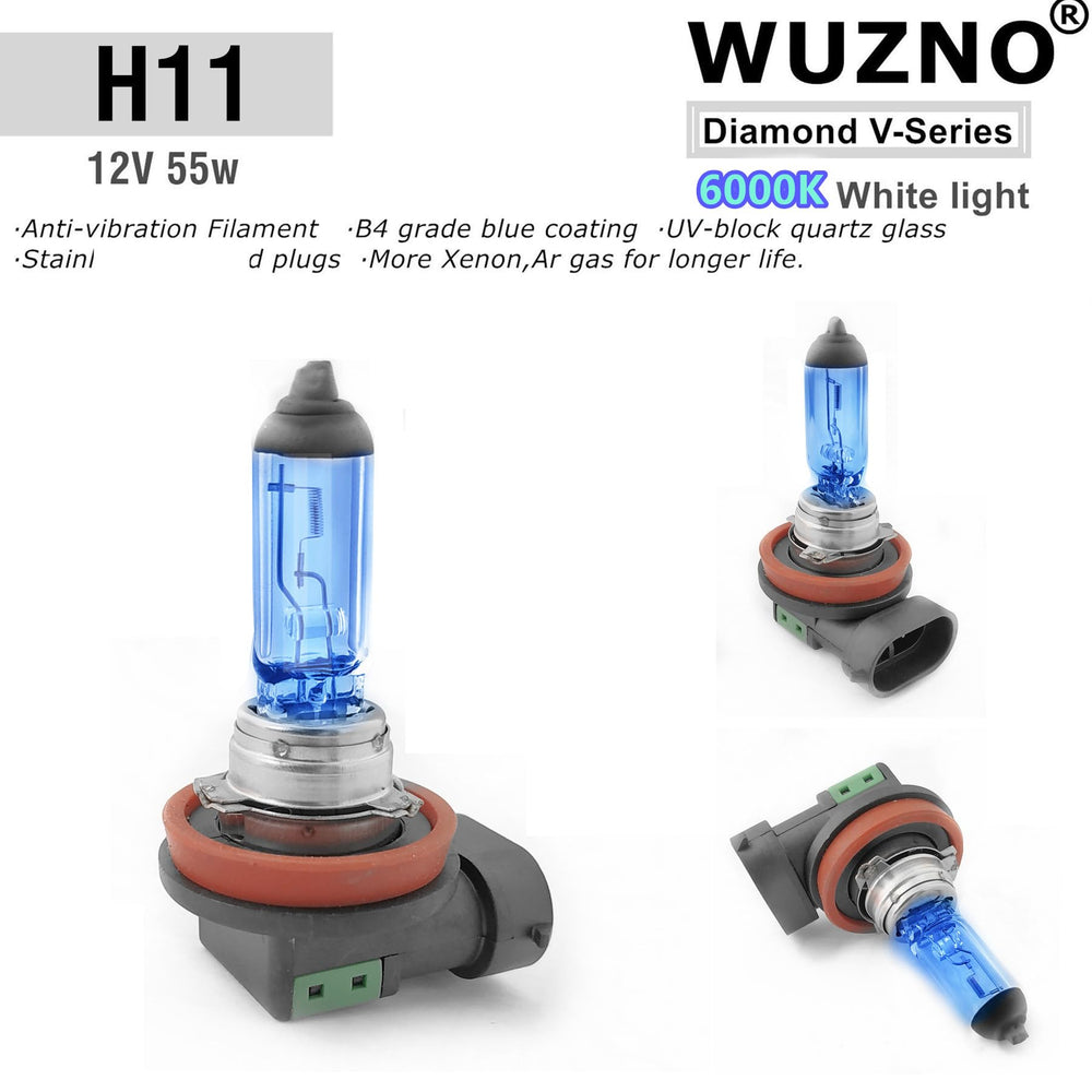 Wuzno side profile of H11 and 9005 bulbs showing exact-fit bases benefit