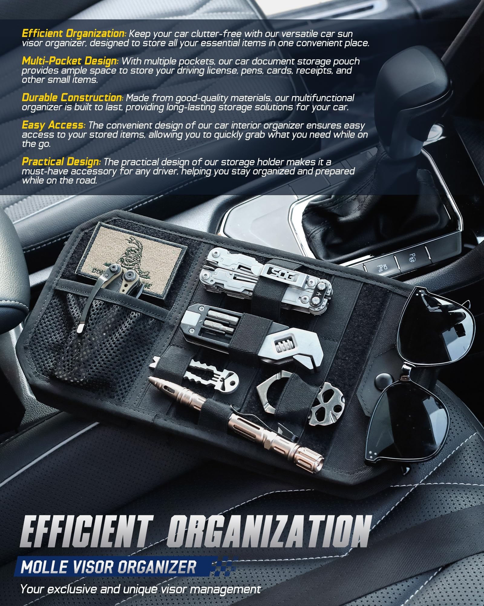 WYNEX lifestyle scene inside car showing ready-to-use organized essentials