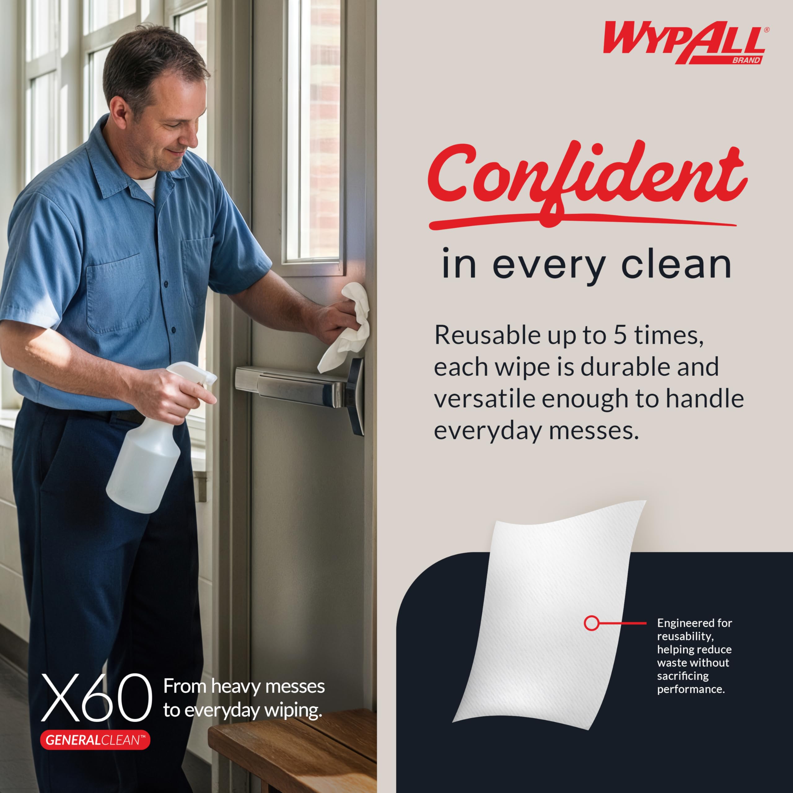 Wypall X60 removing grease from metal surface, brand performance for tough soils