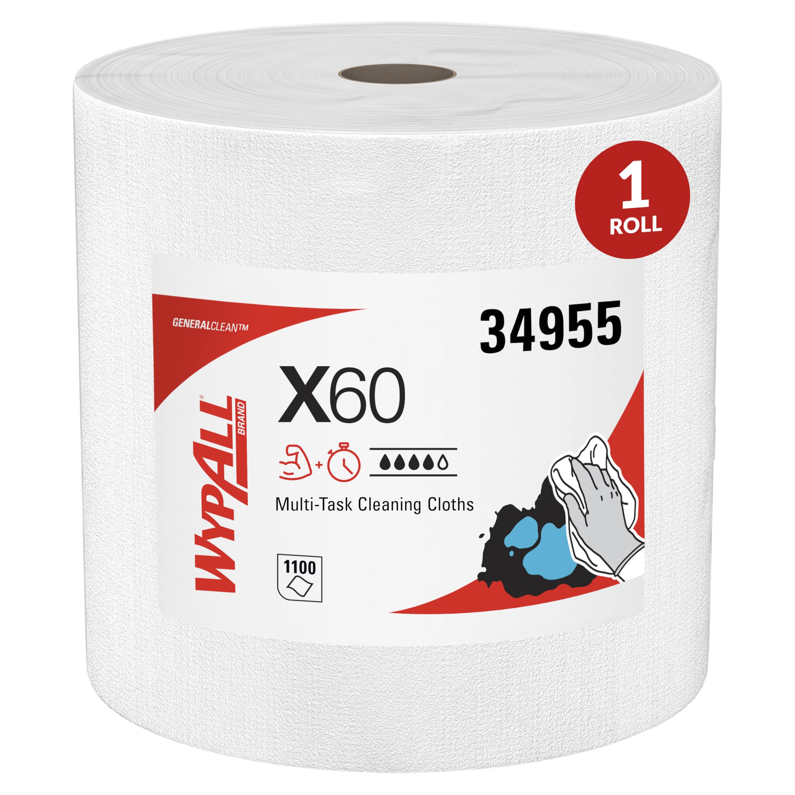 Wypall X60 front packaging showing jumbo roll and label, brand clarity and value