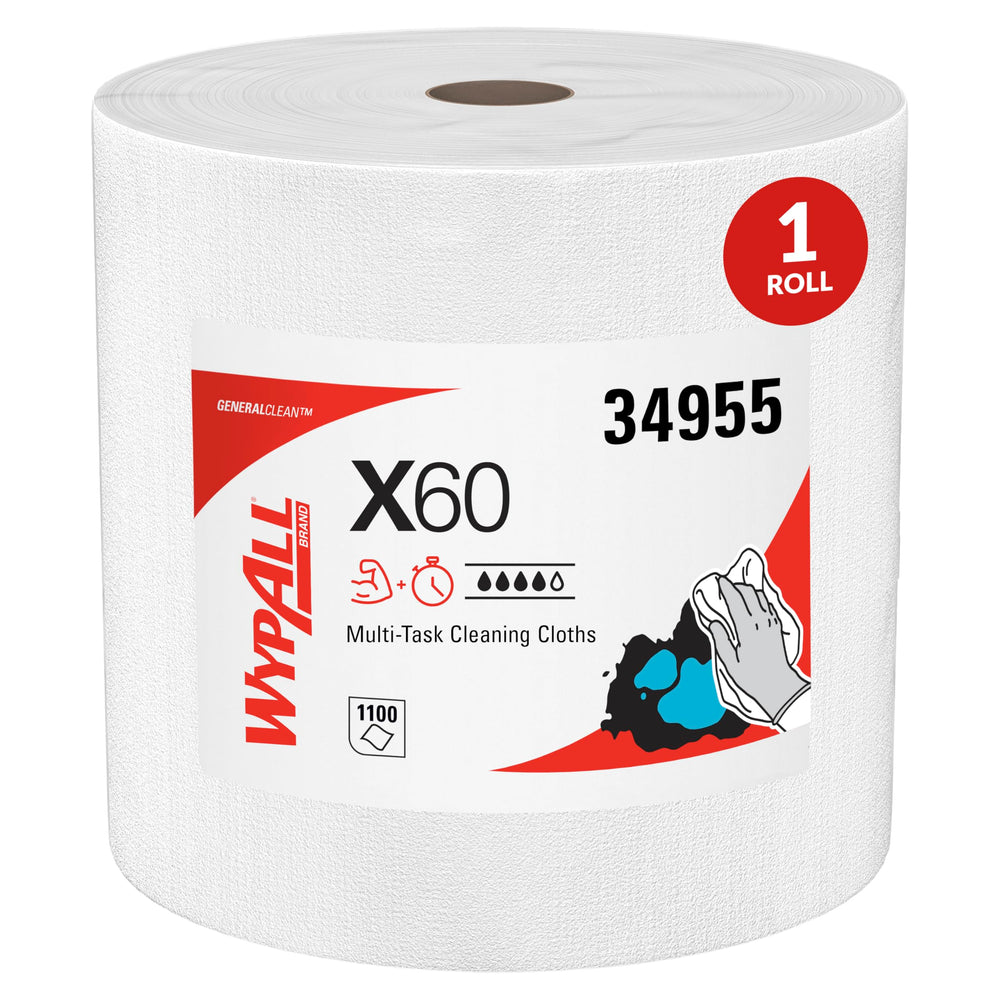Wypall X60 front packaging showing jumbo roll and label, brand clarity and value