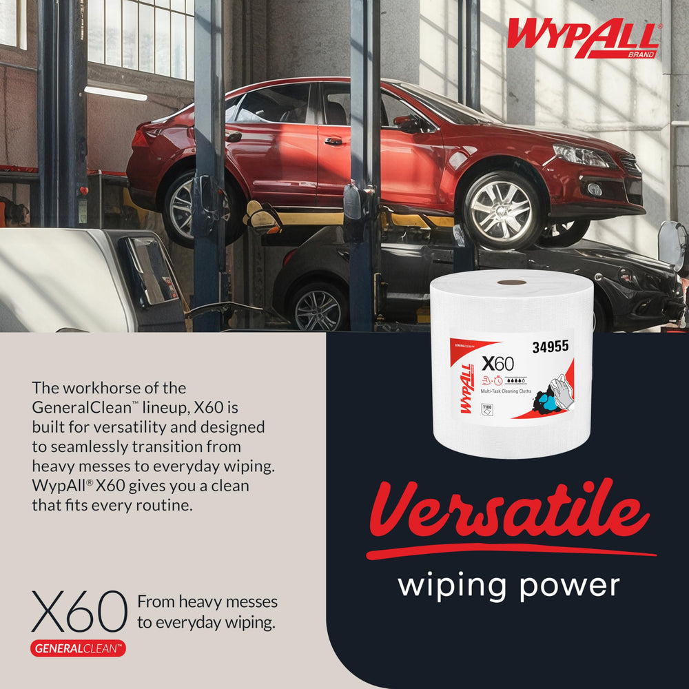 Wypall X60 installed in a jumbo dispenser, brand convenience for controlled use