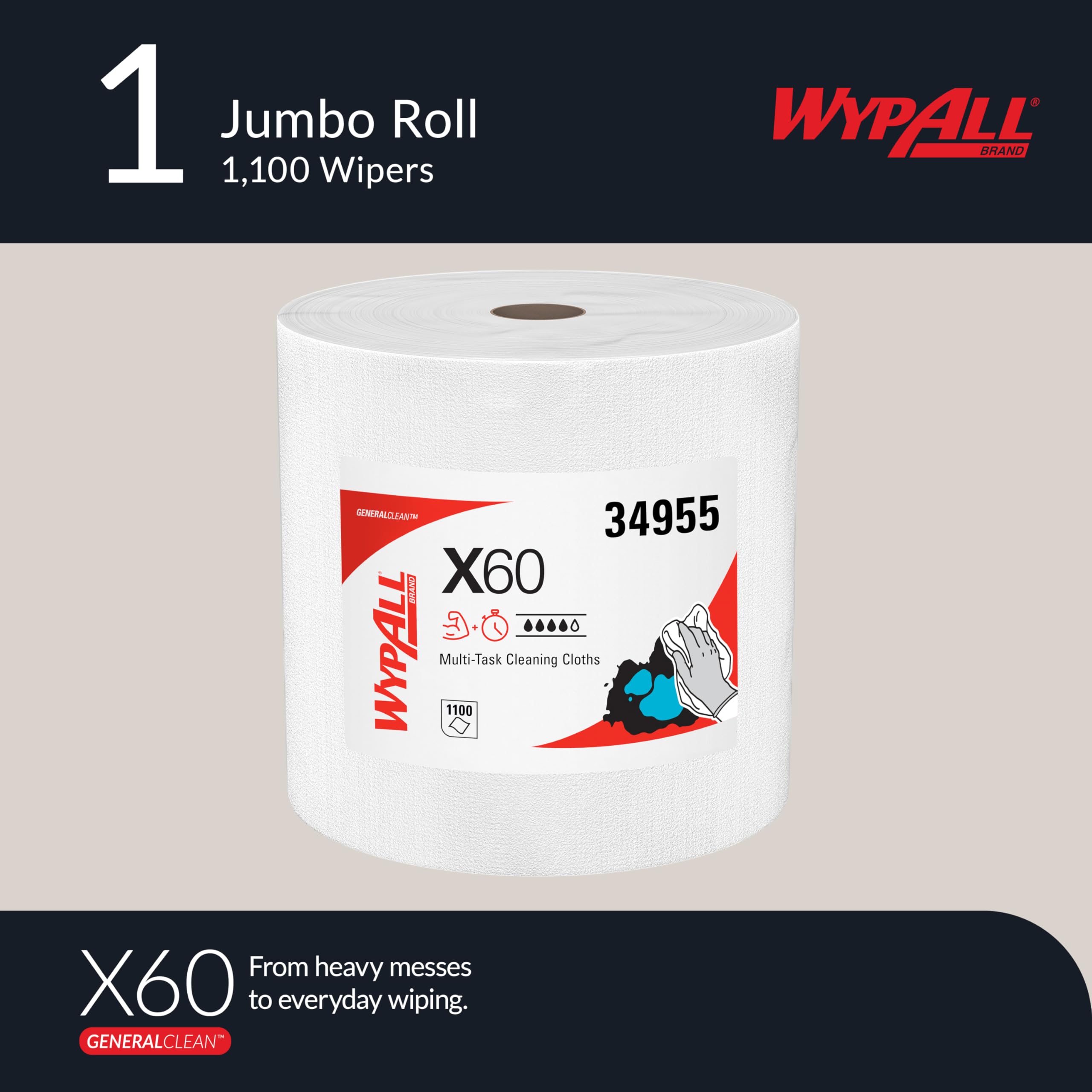 Wypall X60 roll close-up with perforated sheets, easy access and efficient dispensing