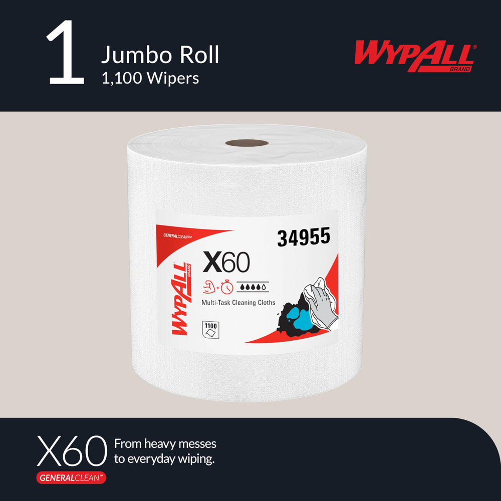 Wypall X60 roll close-up with perforated sheets, easy access and efficient dispensing