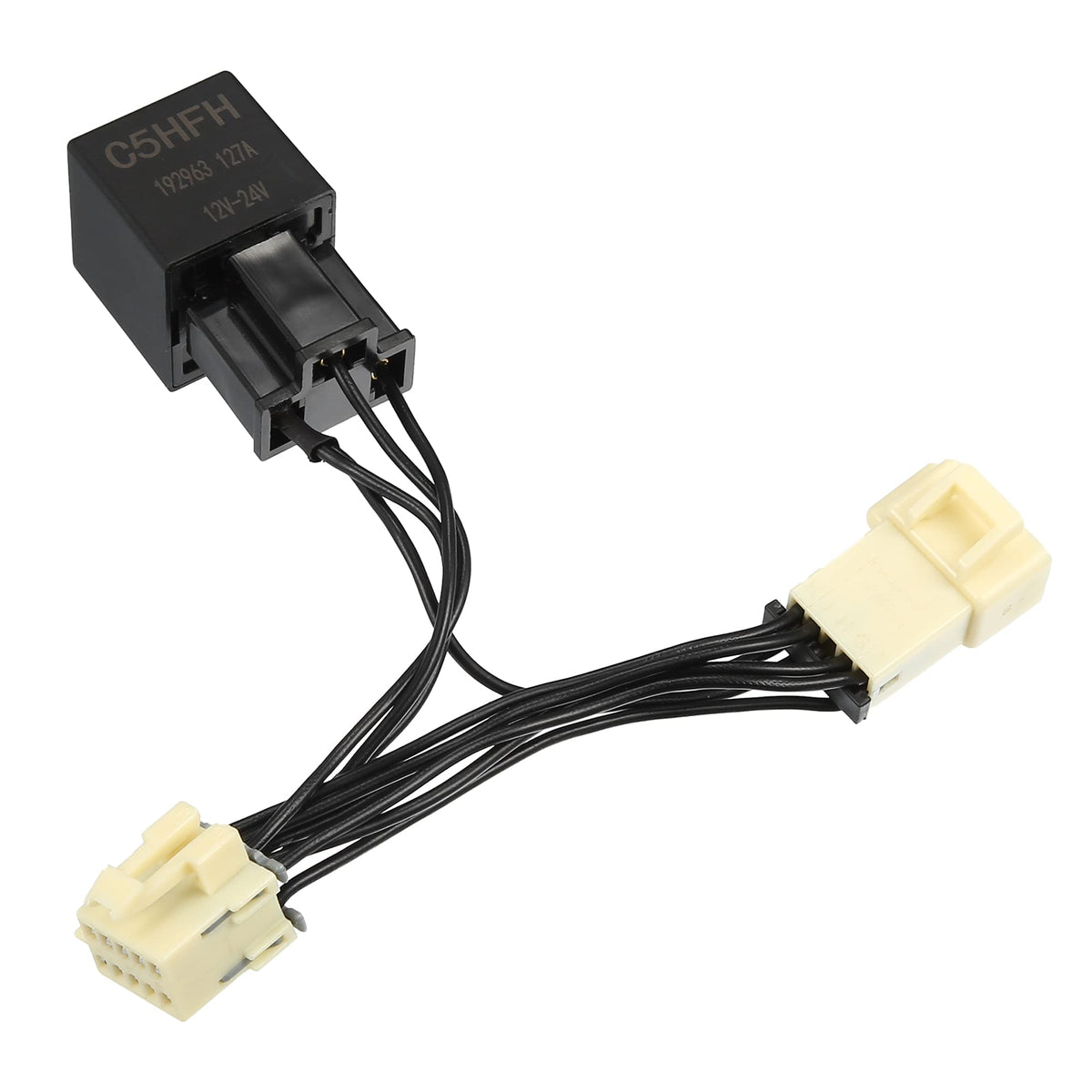 X AUTOHAUX front view of C5HFH harness showing plug ends and secure fit for easy swap