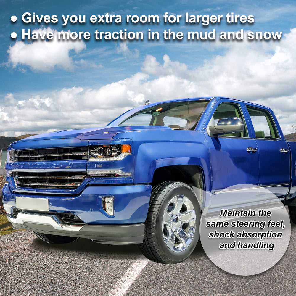 X AUTOHAUX spacers installed on Silverado front end providing balanced stance and clearance