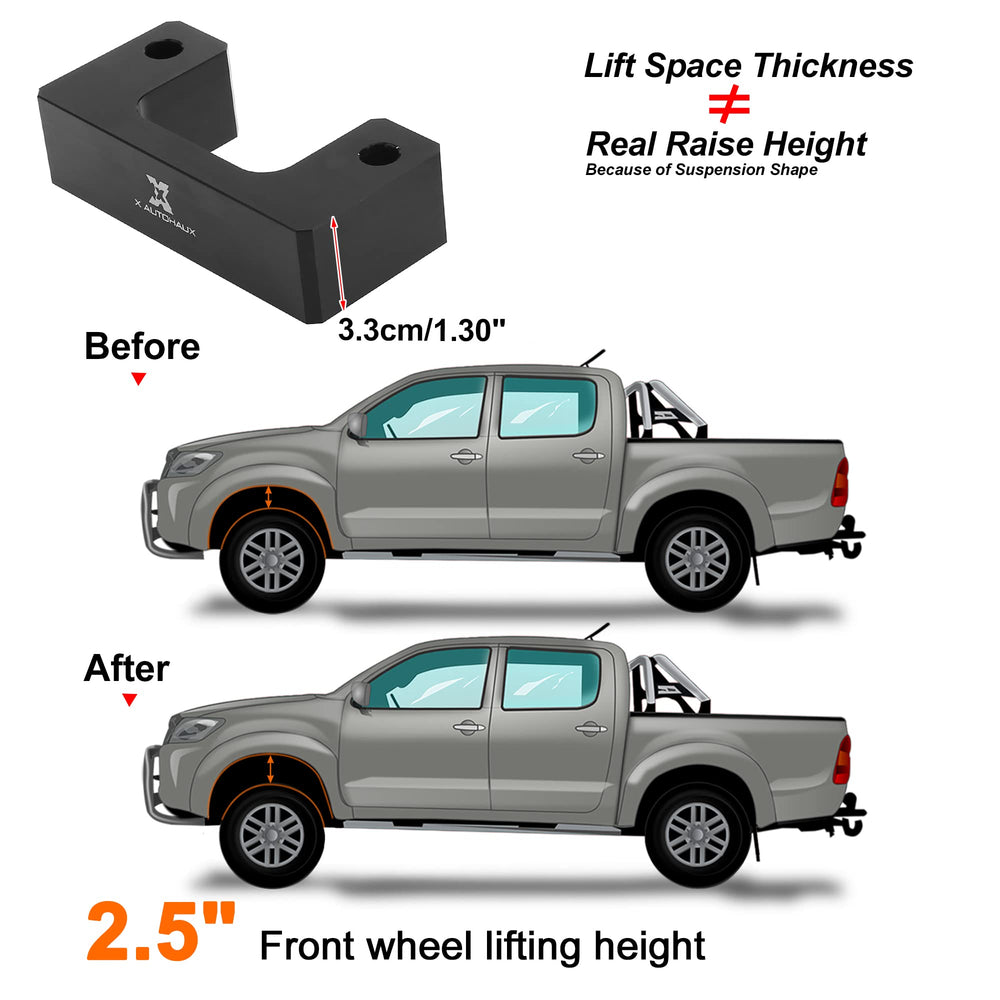 X AUTOHAUX spacer installed on truck strut demonstrating lifted stance