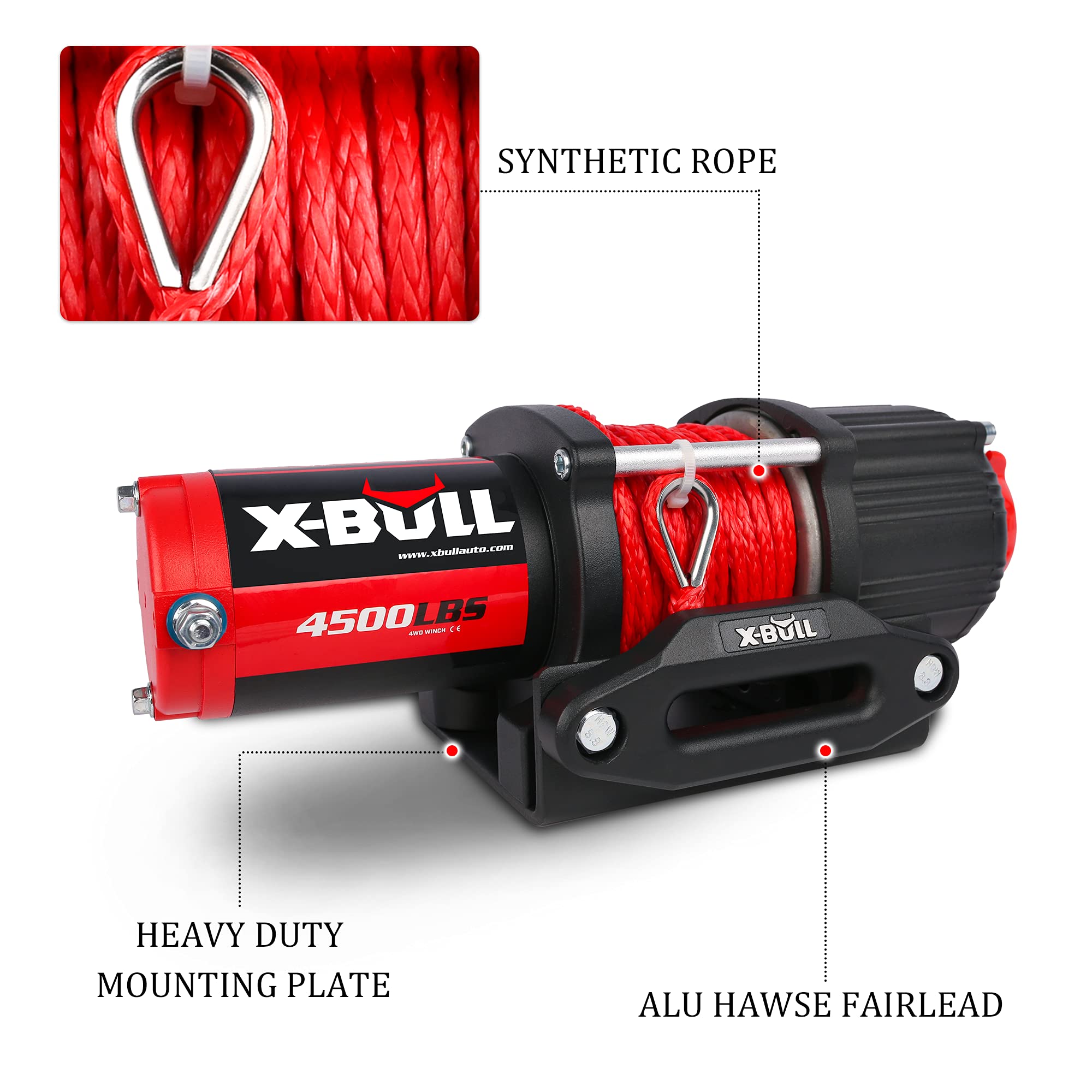 X-BULL synthetic rope close-up with protective sleeve demonstrating easy handling and abrasion resistance