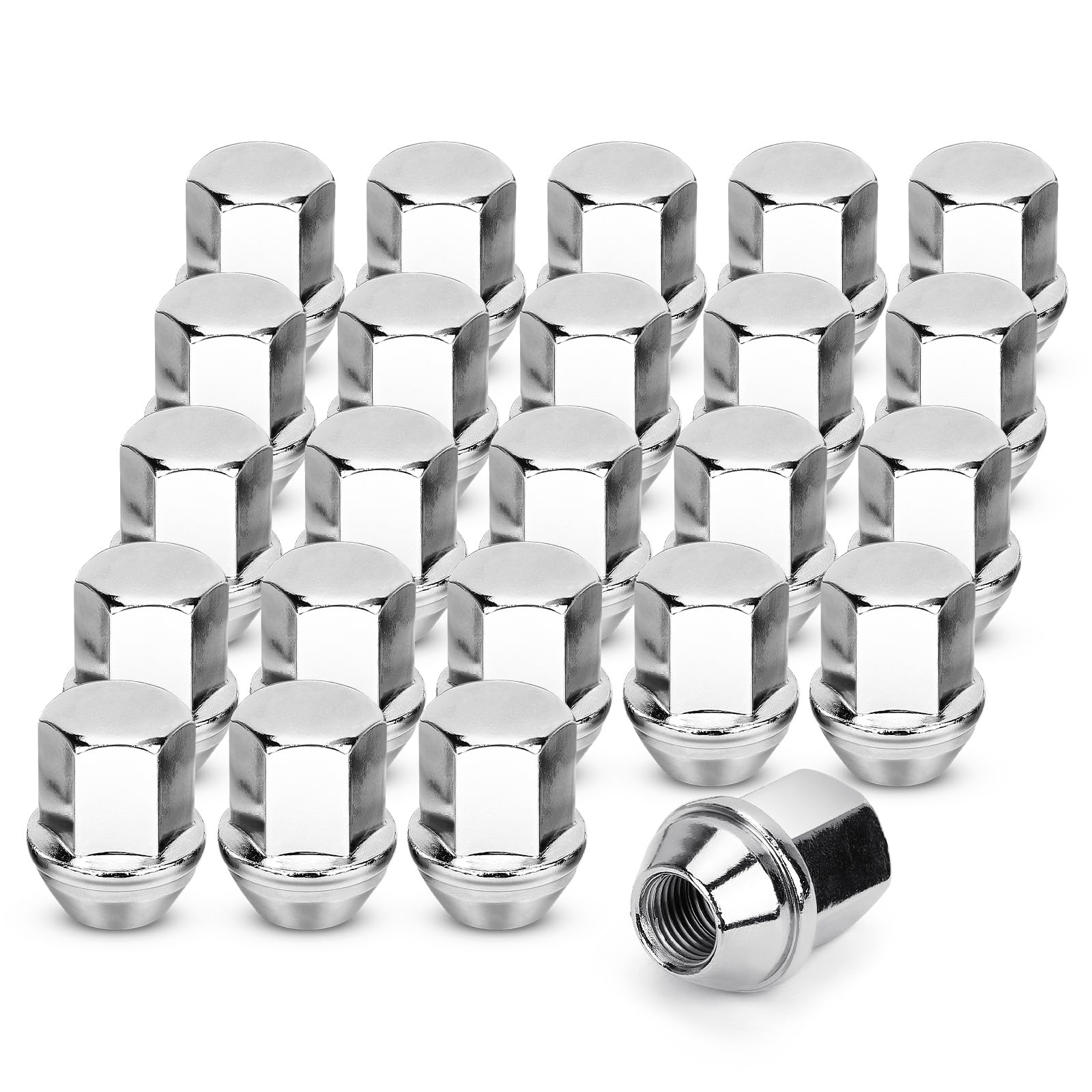 X4XZ front view of 24 chrome lug nuts showing OEM-style finish and fit benefit